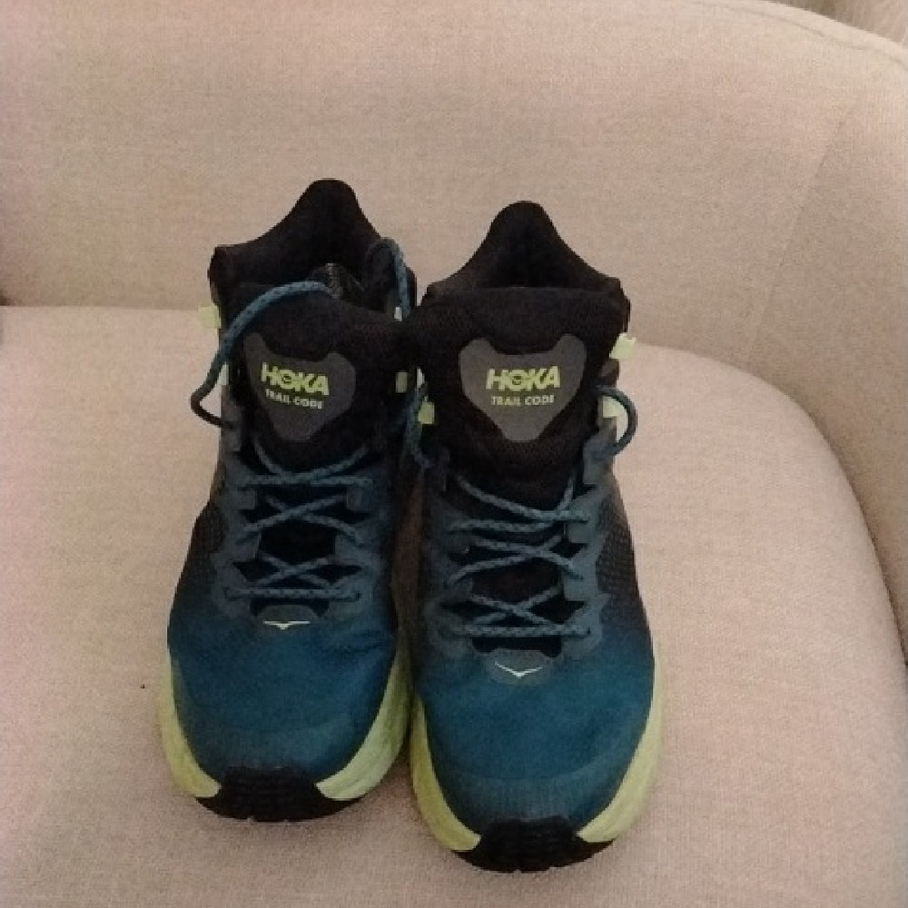 Hoka Trail Code Teal and Lime Shoes